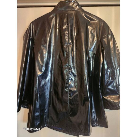 O5 Focus 2000 polyurethane shiny black rain jacket, blue lining, button up - Picture 6 of 11